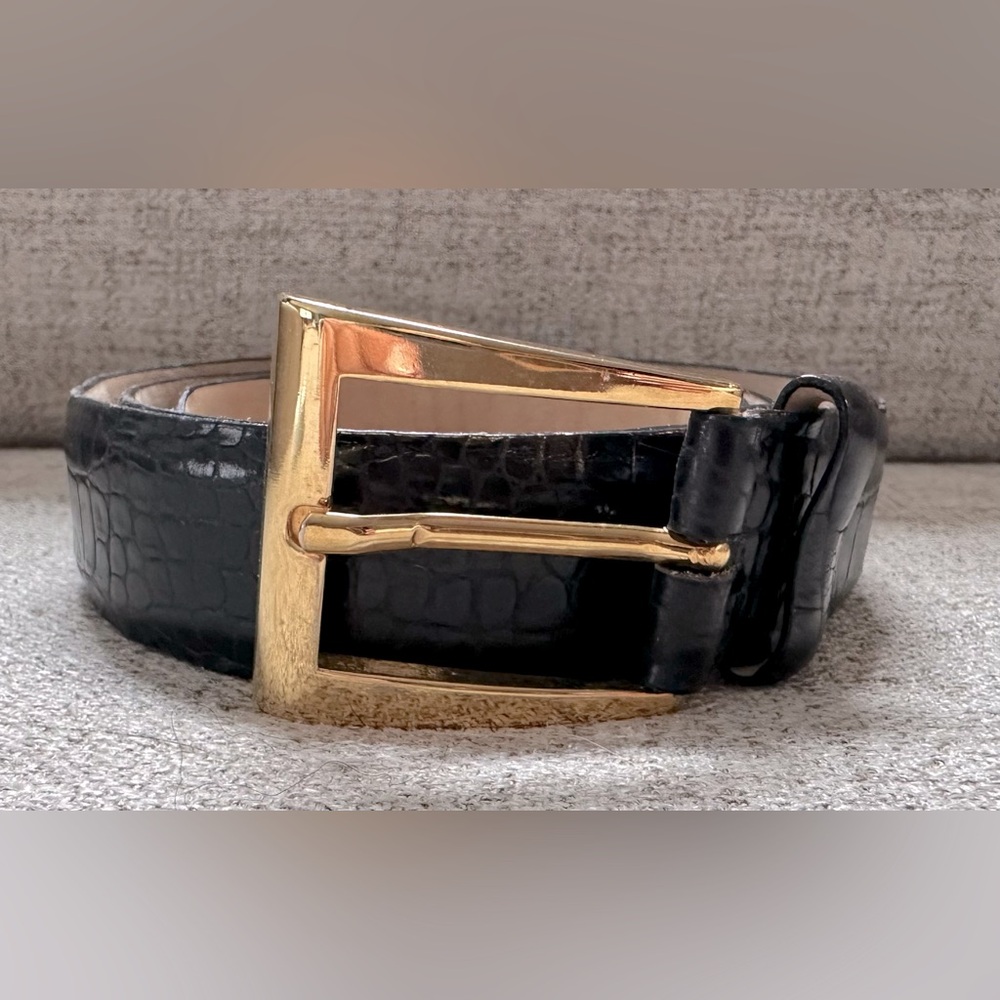 Ciprianni Genuine Italian Alligator Calfskin Black Leather Belt Gold Buckle Sz L